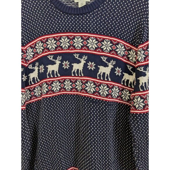 Aspen Nordic Fair Isle Cotton Sweater Mens XL Navy Deer Snow Ski Cabin Christmas - Picture 2 of 4